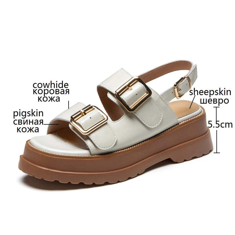 

2021 Summer Women Genuine Leather Designer Shoes Ladies Wedges Sandals Woman Platform Heels Slippers White Black Brown