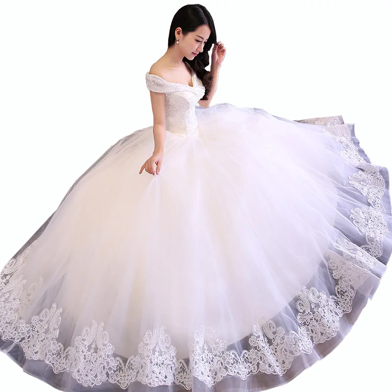

Wedding Dress 2021 Luxury Lace Elegant Boat Neck Lace Up Ball Gown Princess Plus Size Robe De Mariee Vestido De Noiva