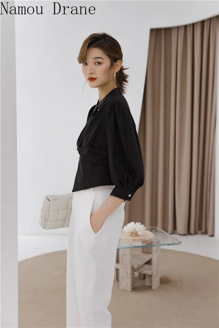 Женская блузка с длинным рукавом черная ассиметричная 2020 | одежда