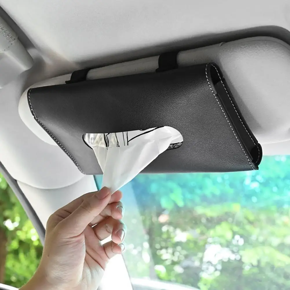 Wear-resistant High-quality Armrest Tissue Napkin Box Faux Leather Visor Napkin Holder Portable for Automotive