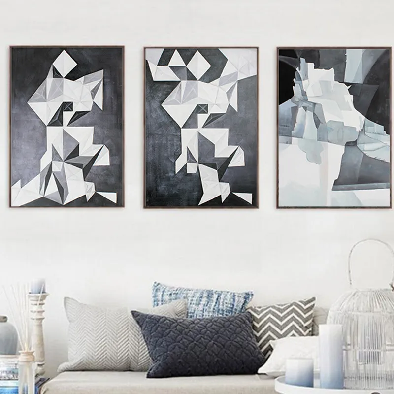 Абстрактные Геометрические черно белые картины на холсте уникальные настенные