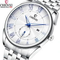 silver stainless steel men casual watches 30m waterproof stylish blue night pointer fashion business quartz wristwatch for male