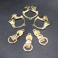 8pcs gold plated cute gesture modeling pendant fashion earrings bracelet metal accessories diy charm jewelry crafts making p821