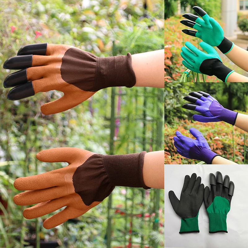 

1 Pairs With Fingertips Claws Rubber Gloves 4 Hand Claw ABS Plastic Digging Gloves Work Garden Gloves Durable Waterproof Mittens