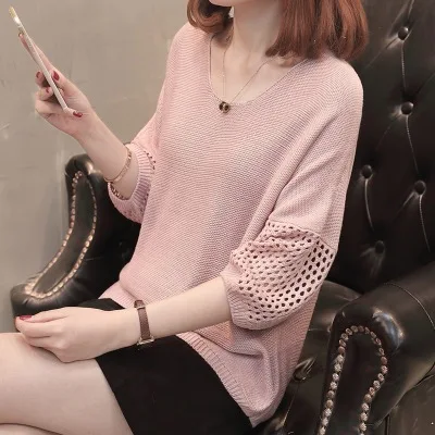 

Весенний тонкий вязаный свитер, Женский пуловер, Однотонный свитер, Женский Открытый Топ с круглым вырезом