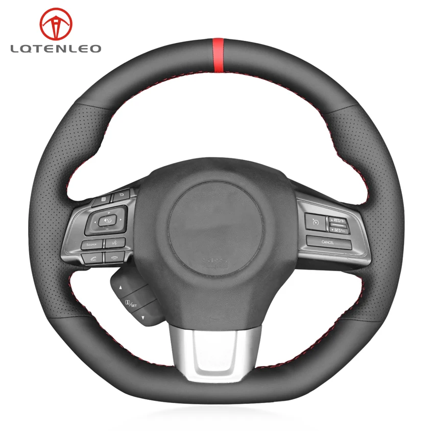 

LQTENLEO Black Genuine Leather Hand-stitched Car Steering Wheel Cover For Subaru WRX (STI) 2015-2020 Levorg 2015-2019