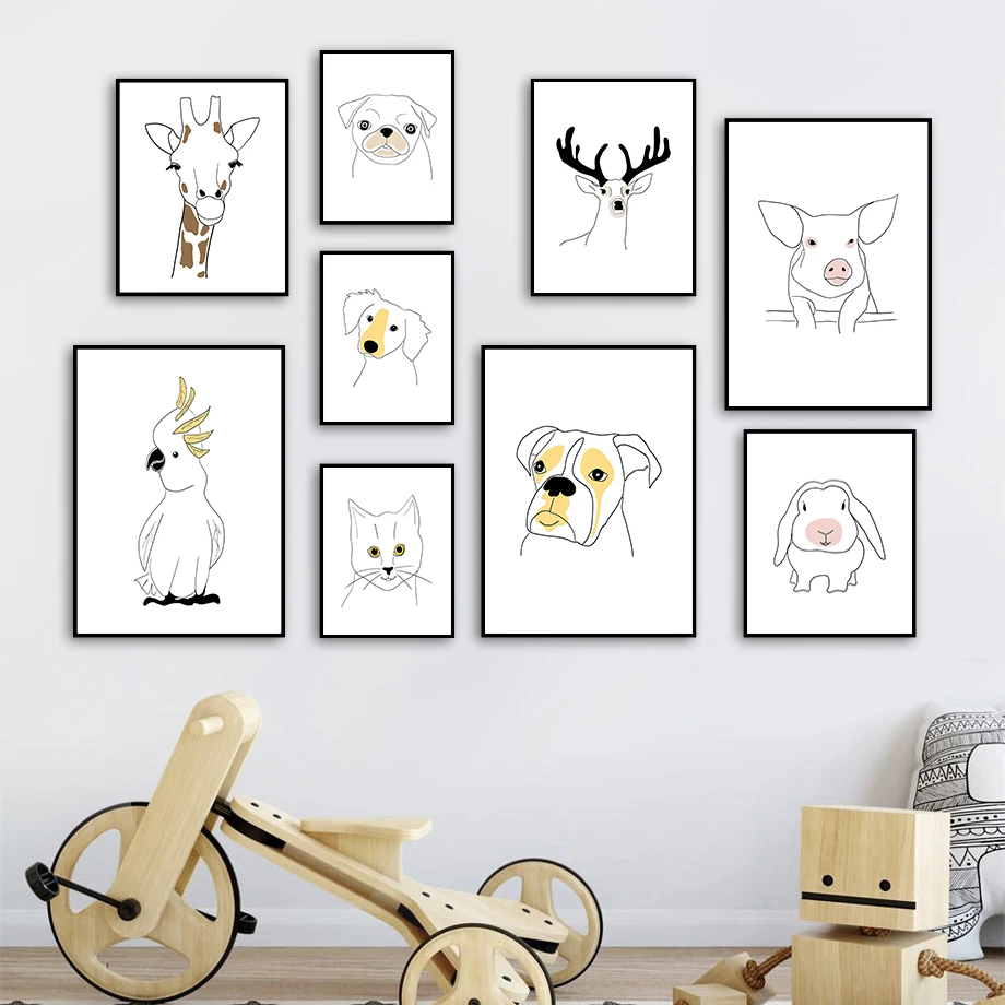 Жираф собака кролик попугай кошка олень настенная живопись холст скандинавские