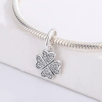 925 sterling silver four leaf clover heart pendant inlaid white cz transparent zircon charm bracelet jewelry making for pandora
