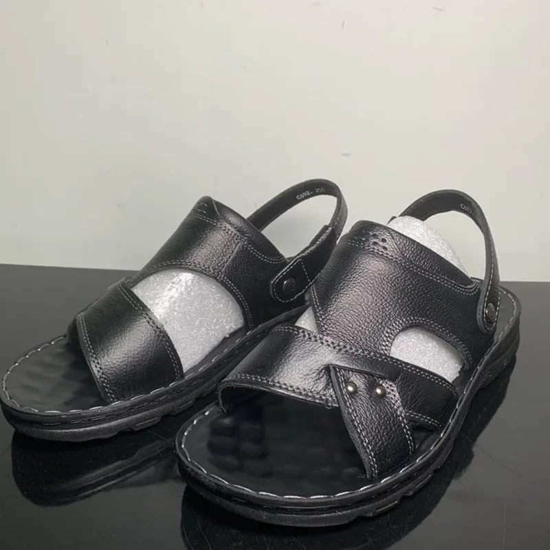 

Men's Sandals 2021 New Cowhide Beach Shoes Open Toe Fashion Casual Deodorant Sandals and Slippers Dual-use Soft Bottom Non-slip