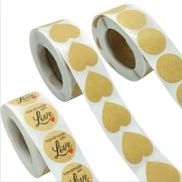 500pcspack roll love stickers heartround shaped cowhide blank sticker label kraft paper 2525mm