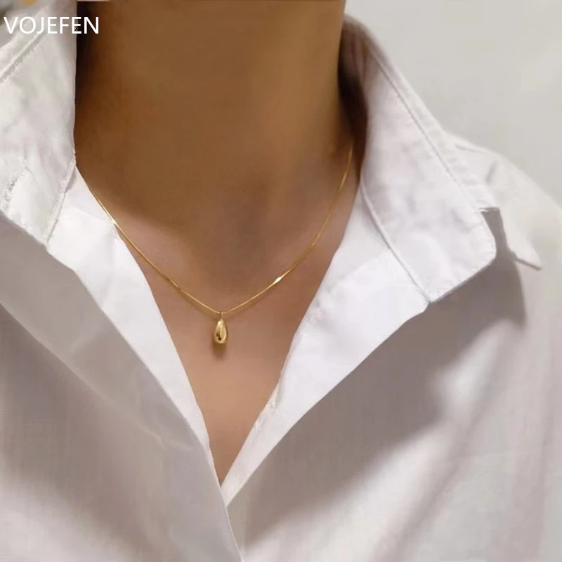 VOJEFEN 18 K Pure Gold Pear-Shaped Teardrop Pendants And Snake Necklace for Women Girls Choker Necks with Female Gift Jewelry | Украшения и