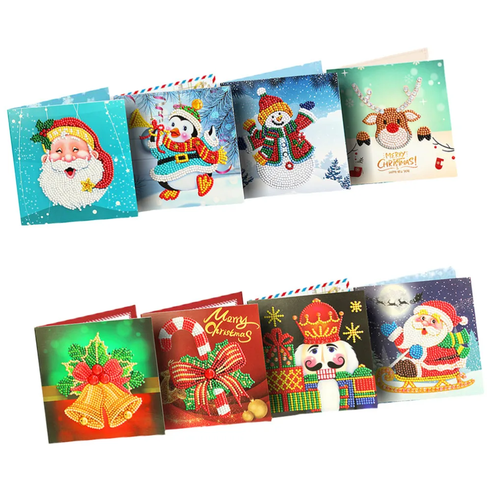 8pcs in 1 Set Creative Christmas Festival DIY Handcraft Greeting Simulate Diamond Embroidery Blessing Cross Stitch Printing Craf