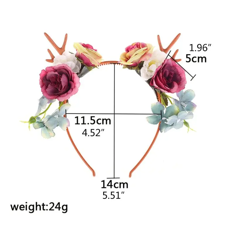 

Christmas Multicolored Rose Flower Headband Wedding Bridal Fairy Reindeer Antlers Hair Hoop Cosplay Festival Headdress
