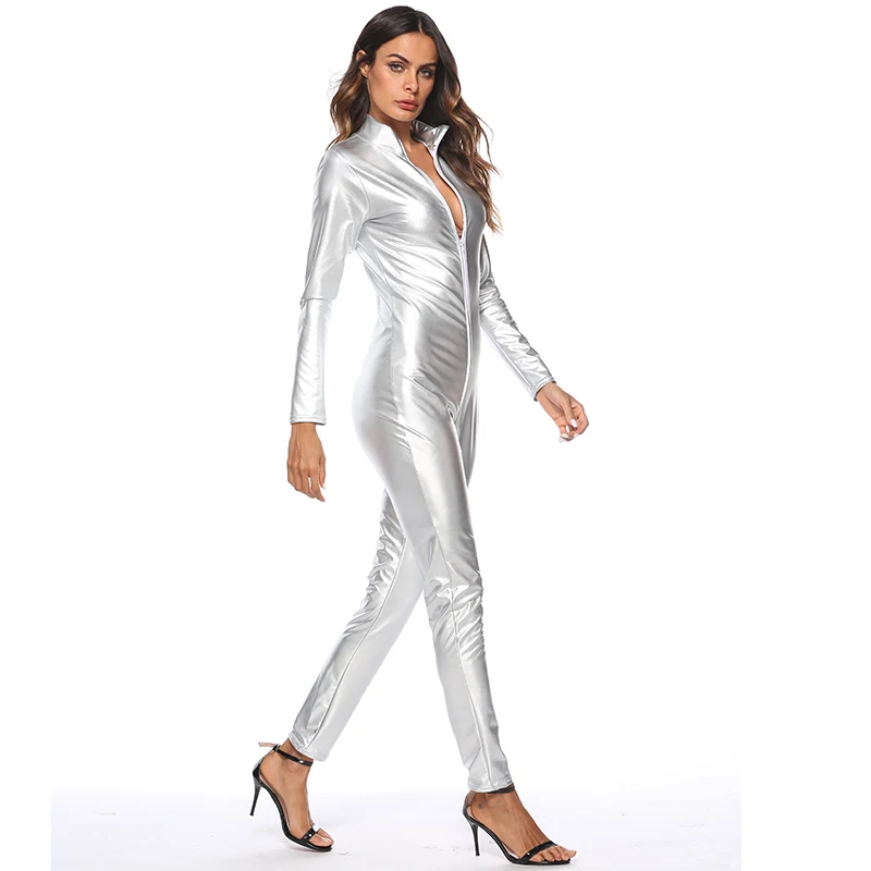 Размера плюс кожа Комбинезоны для женщин с двойной застежкой молнией по всей