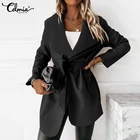 Пальто женское Шерстяное, с отложным воротником, с поясом, 2021, флисовая одежда