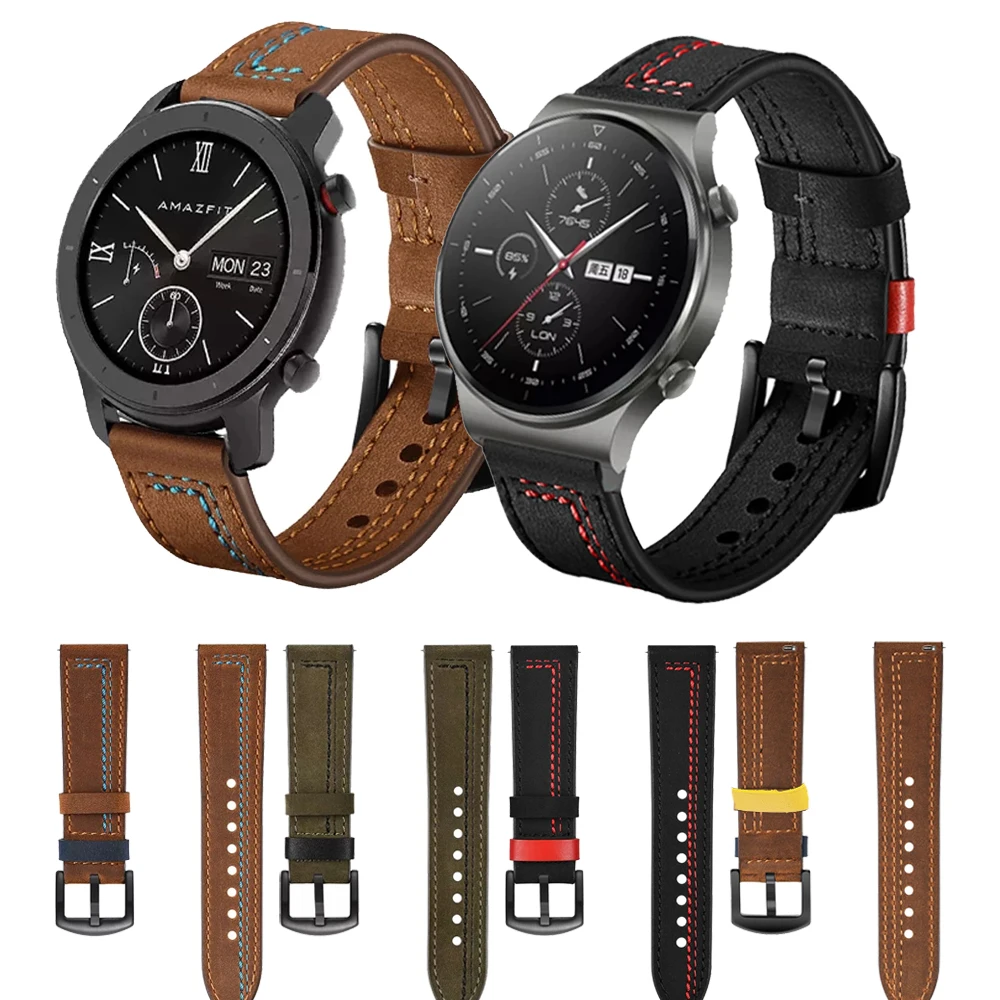 

Новый кожаный ремешок для часов, ремешок для Huami Amazfit GTR 42 47 мм, браслет 20 22 мм, сменный Браслет Для Huawei GT2 Pro/Amazfit GTS2
