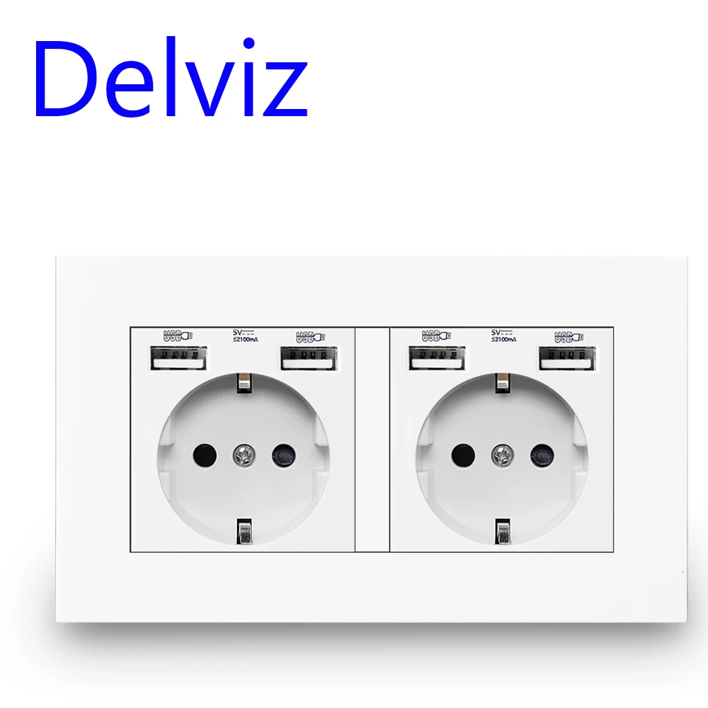 Настенная USB-розетка Delviz интерфейс для зарядки с черной панелью 110 ~ 250 В