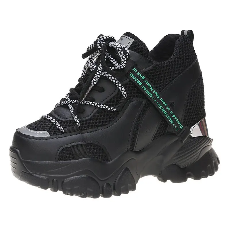 

Spring Women Chunky Sneakers Woman Breathable Mesh Casual Shoes Fashion 10cm Wedges Heels Platform Shoes Female Sports Dad Shoes