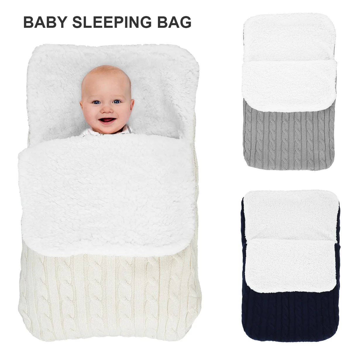 

Newborn Baby Sleeping Bag Knitted Crochet Swaddle Blanket Baby Sleepsack Footmuff Button Blankets Knit Warm Swaddle Wrap