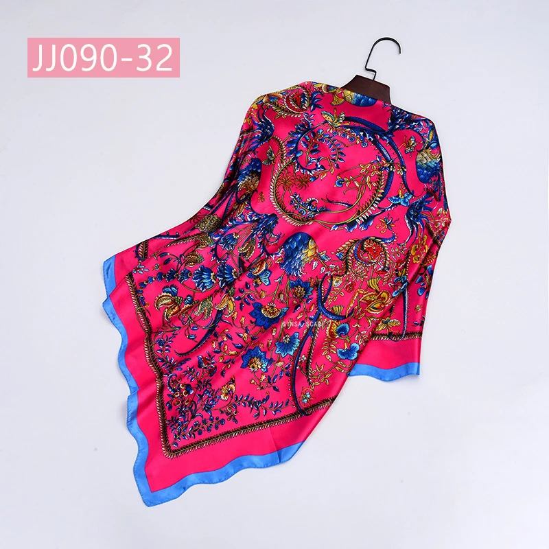 JJ090-32 90*90 см квадратный шарф для женщин, подходит ко всему, элегантные цветочные шарфы для волос, Женская бандана, весна-осень, атласные шелковые шарфы, шаль - Цвет: JJ090-32