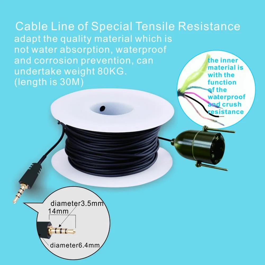 Цена 4. Набор рыболовных камер 3 дюйма с углом обзора 180 °, подводный рыболокатор HD 720P с полным углом обзора, держатель кабеля 30 м, коробка для хране...