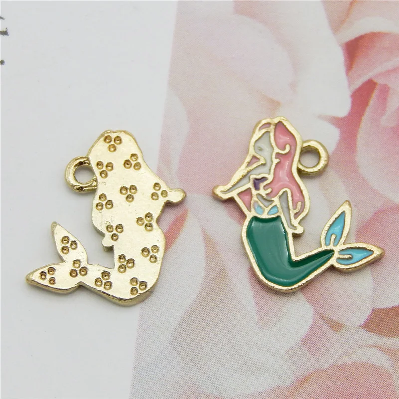 

Julie Wang 5PCS Enamel Small Mermaid Charms Alloy Gold Tone Cartoon Mermaid Pendant Bracelet Jewelry Making Accessory