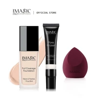 imagic set liquid foundation whitening oil control makeup liquid smoothing fine lines pore cream and sponge puff