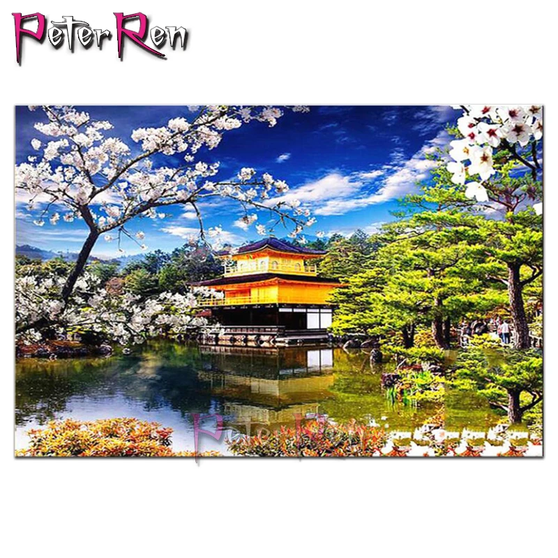 

Diamond Painting natural Landscape Full Square ound Diamond Embroidery Sakura Mosaic Cherry Blossoms 5D Home Decoration scenery