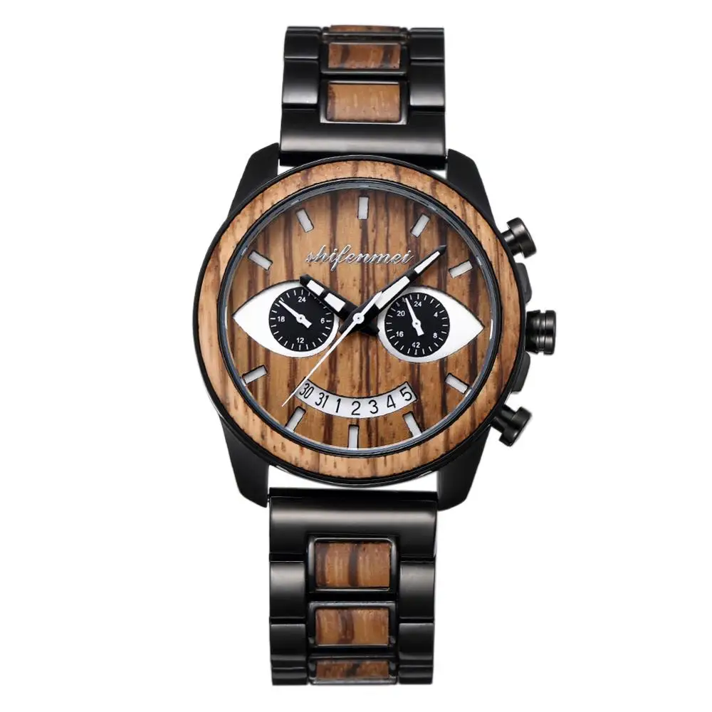 

Shifenmei Wood Watch Mens Watches Top Brand Luxury Stainless Steel Chronograph Wristwatch Man Quartz Watch Men Wooden Watch Male