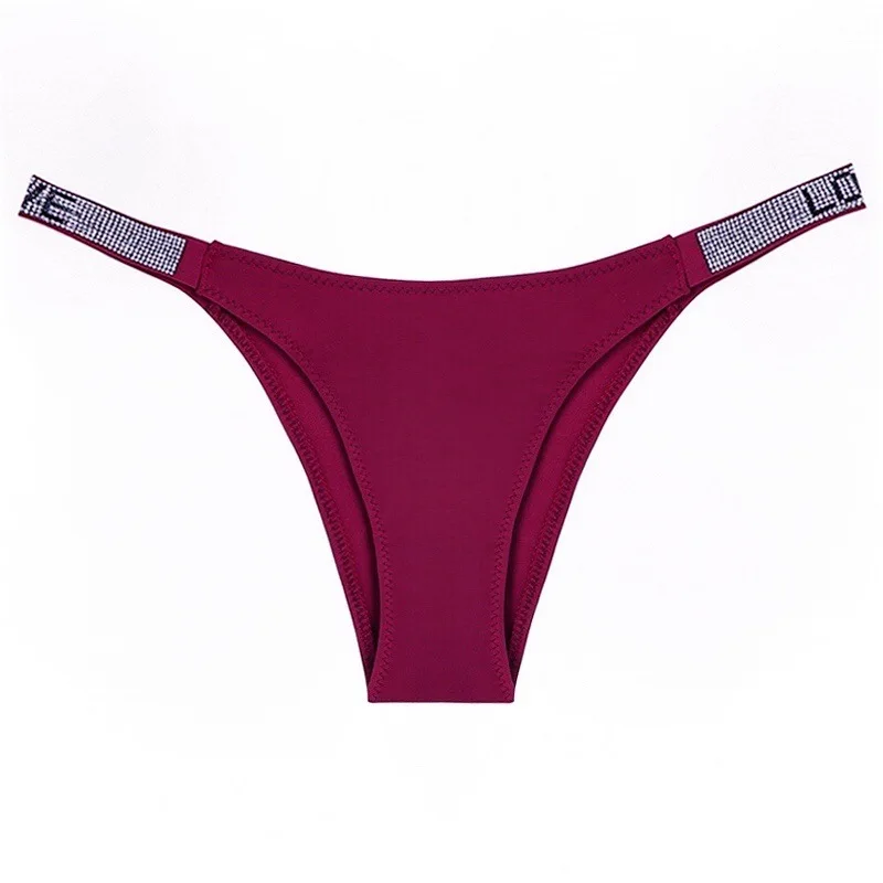

Women's Sexy Thong with Low Waist Diamond Bikini Underpants and Diamond Jewelry Panties Rhinestone