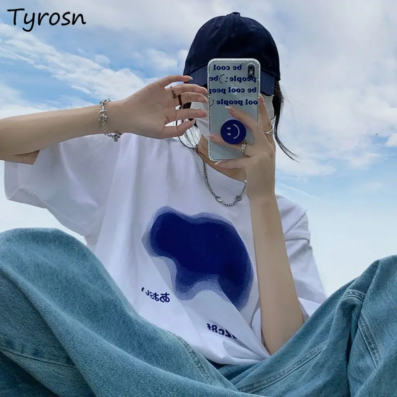 

Women Printed T-shirts Summer Short Sleeve White Fashion Harajuku Loose Casual Students Fresh All-match Cotton Ulzzang Leisure