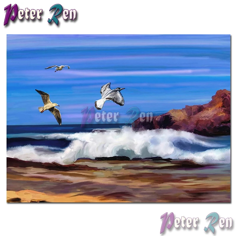 

landscape Diamond Painting Embroidery Seagull flying DIY Square or round Mosaic Cross stitch Rhinestone Modern home decoration