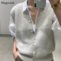 women cardigan sweater vest loose autumn and winter warm knitted vest sweater for women loose solid sleeveless sweaters 16348