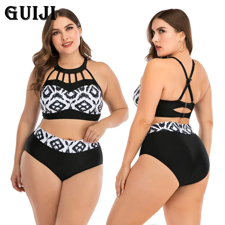 

【GUIJI】Ready Stock 2021 Women High Waist Bikinis set Swimsuit Plus size Swimwear Large Big Plussize Beachwear Wear For Female