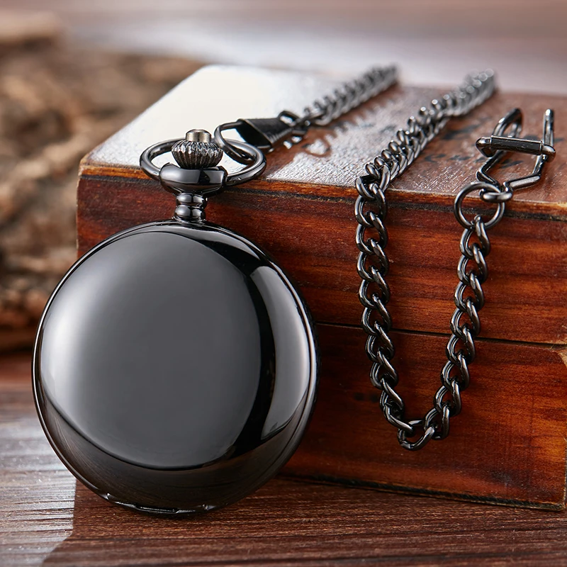 Roman Numeral Number Mechanical Pocket Watch Skeleton Smooth Black Dual Case Dial Male Fob Chain Clock for Men Women Collection