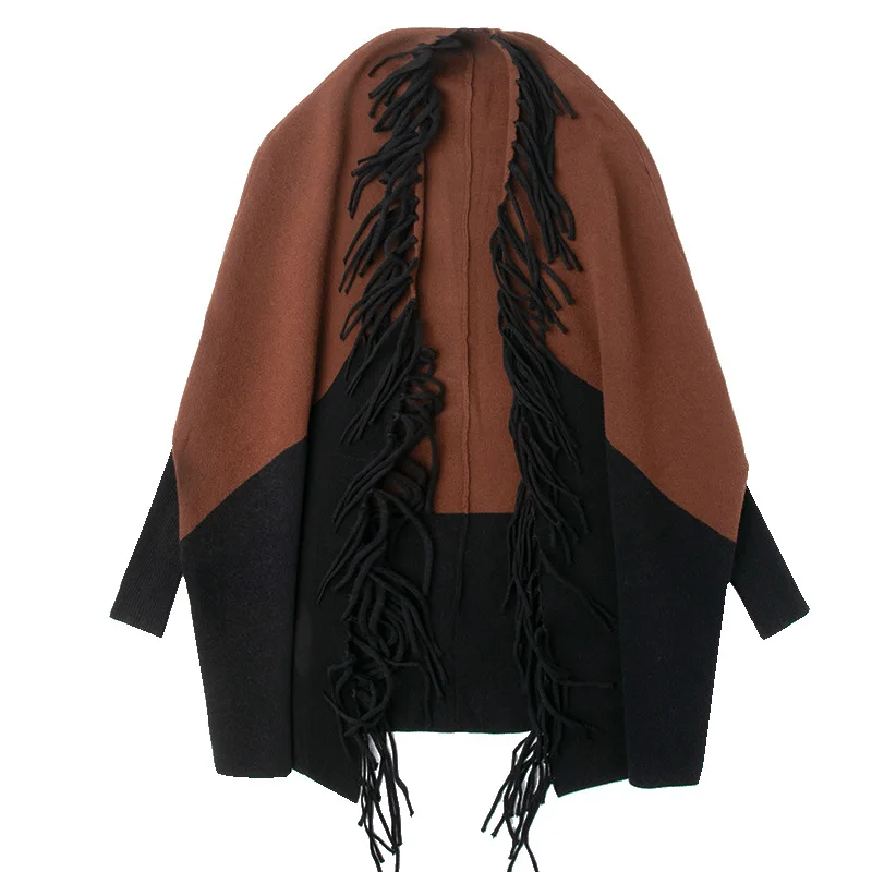 

Tassel Ponchos And Capes 2019 Autumn Winter Long Cardigan Female Batwing Sleeve Warm Knitted Cardigans Women Sweater 1108-135