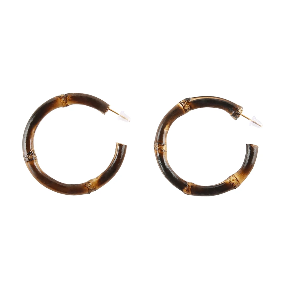 Nilerun brand letter C shape opening cut handmade real natural bamboo root round hoop earrings | Украшения и аксессуары