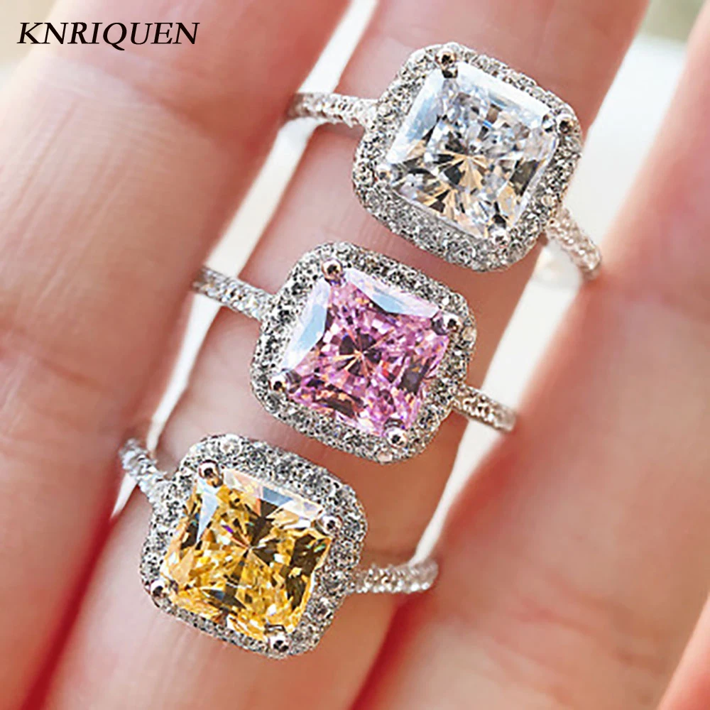 

2021 Trend 925 Sterling SIlver 7*7mm Pink Quartz Topaz Gemstone Lab Diamond Wedding Engagement Rings for Girlfriend Fine Jewelry