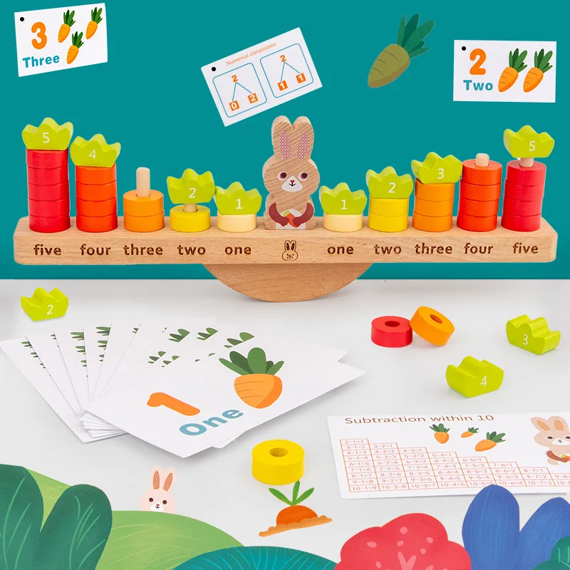

Wooden Rabbit Balance Math Game Toy For Children Early Education Kids Learning Color Sorter Blocks Number Addition Subtraction