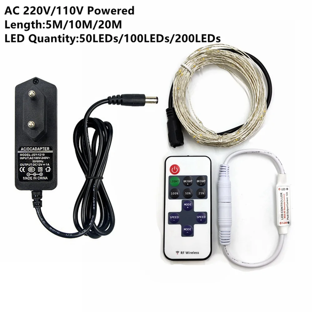 AC 220V 110V Светодиодная гирлянда 1/2/5/10/20 м Медный провод светодиодный строки праздничное освещение для Рождественская гирлянда Свадебная вечеринка внутренней отделки - Испускаемый цвет: AC 220V 110V