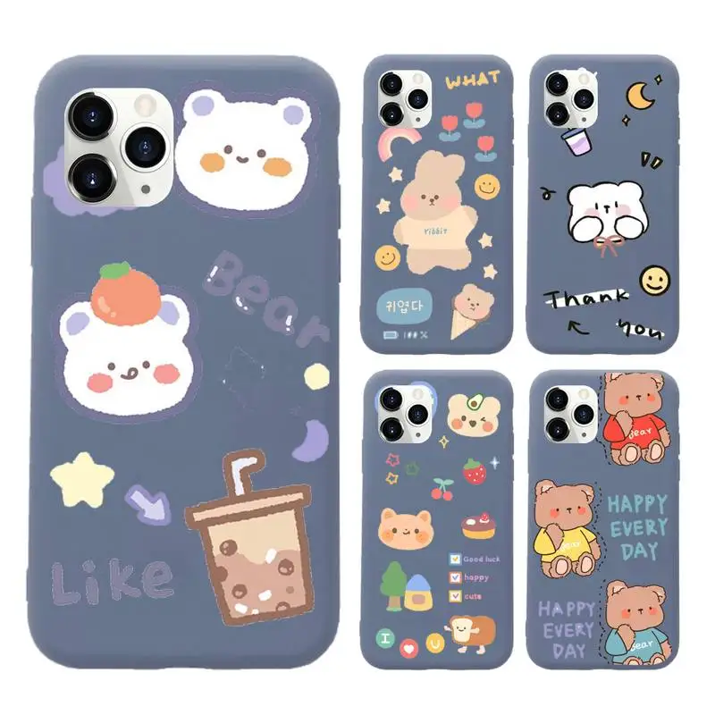 

Bear cute cartoon lucky Phone Case Candy Color for iPhone 6 7 8 11 12 s mini pro X XS XR MAX Plus