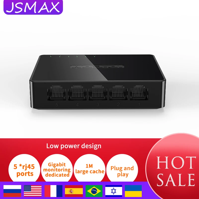 Коммутатор JSMAX JS1005-S Gigabit Ethernet порт RJ45 s 10/100/1000 Мбит/с 5-портовый гигабитный