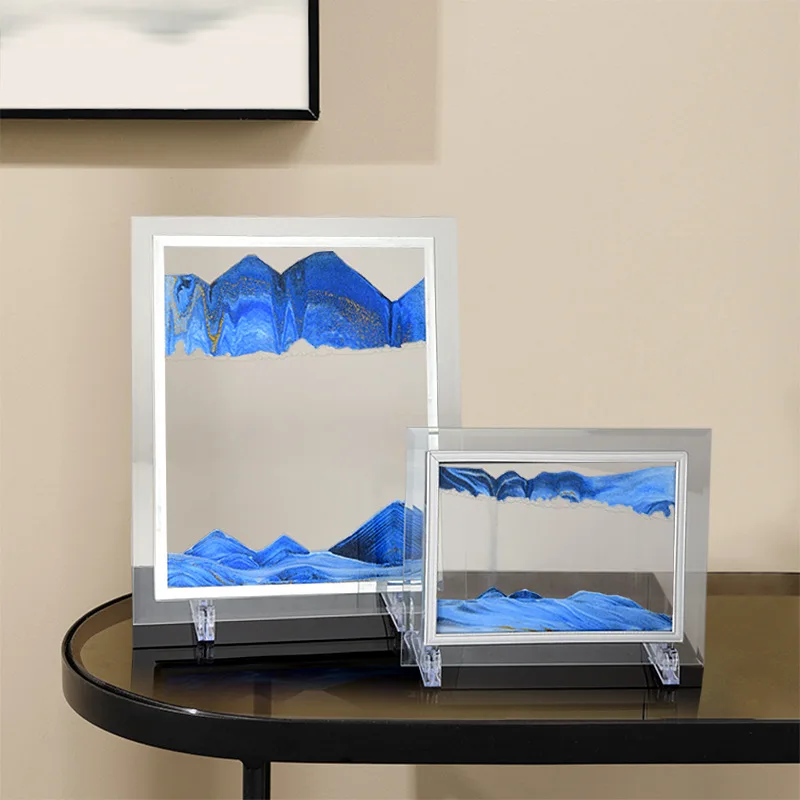 Imagen de Arte de arena m&oacute;vil de 10 pulgadas, cristal redondo 3D, paisaje de arena de mar profundo, pantalla en movimiento, marco de arena fluida, pintura de arena-0