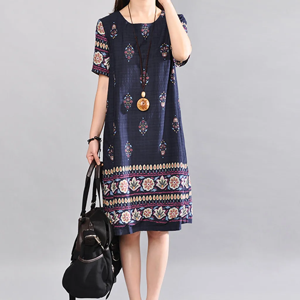 2020 New Fashion large size summer dress female Korean mid-length round neck short sleeve for women платье женское#A3 | Женская