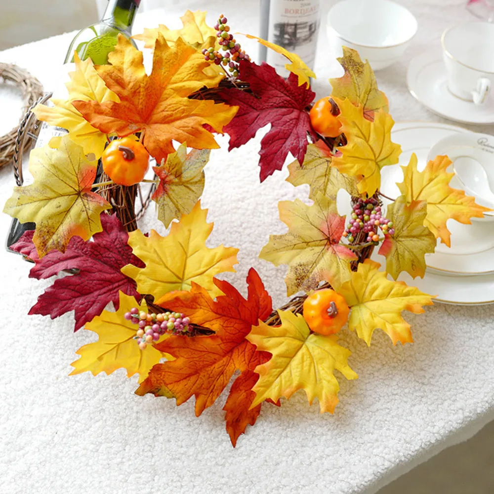 

Simulation Pumpkin Maple Leaves Berries Wreath Wedding Home Party Hanging Pendants Festive Supplies Photo Prop For Halloween