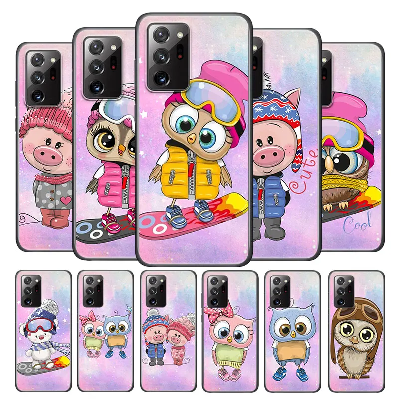 

Cartoon Girl Cute Owl for Samsung Note 20 Ultra Plus 10 9 8 F52 M62 M60 M31 M02 M01 Core Silicone Soft Black Phone Case