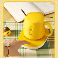 new creative little yellow duck ceramic warm cup 55 degrees heating smart constant insulation office milk heating coaster mug