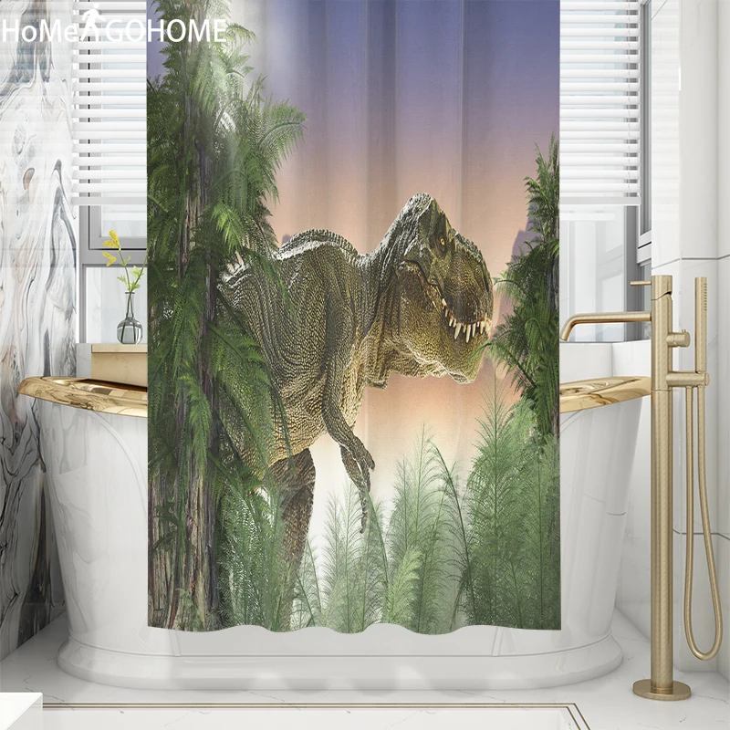 Занавеска для душа в виде динозавра из натурального леса 3D Водонепроницаемая