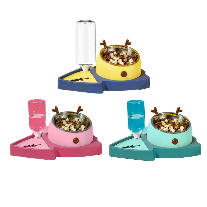 

Pet Water Feeder Food Bowls Set 2 In 1 Christmas Elk Automatic Water Dispenser and Food Bowls for Cats Dogs Feeding Supplies