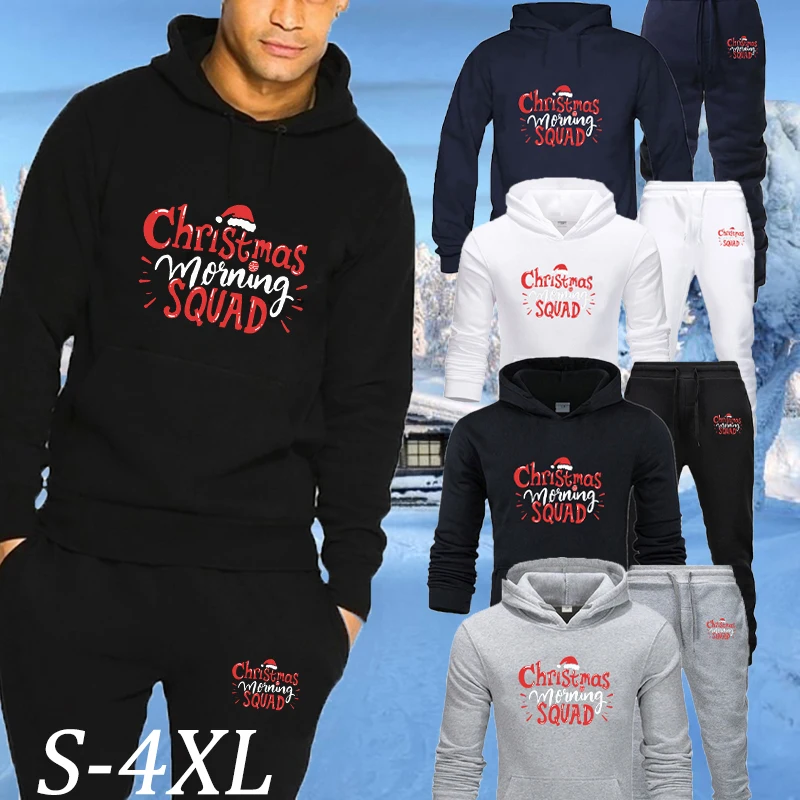 

Men's Autumn and Winter Christmas Print Harajuku New Sweater Two-piece Sportswear Hoodie Casual Fashion Comfortable Suit S-4XL